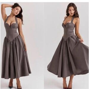 House of CB Gray Pleated Halter Sundress